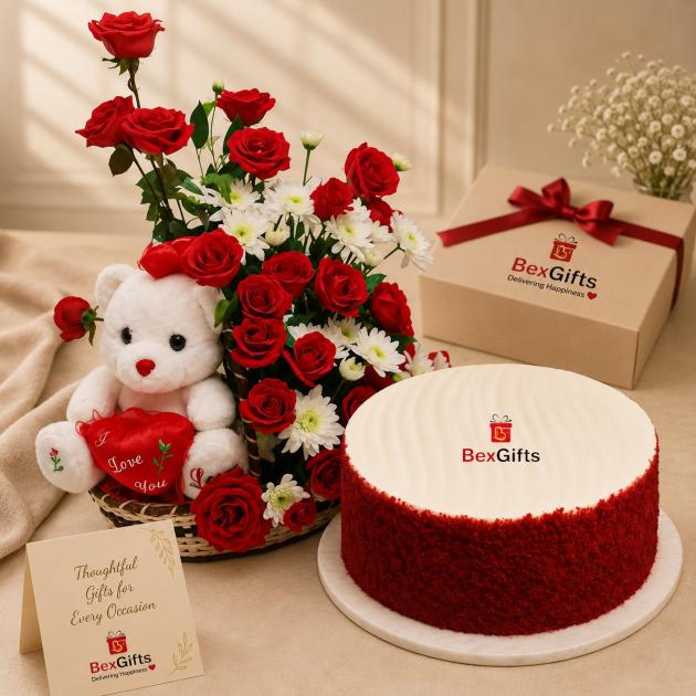 Red Velvet Cake with Splendid Flower Basket